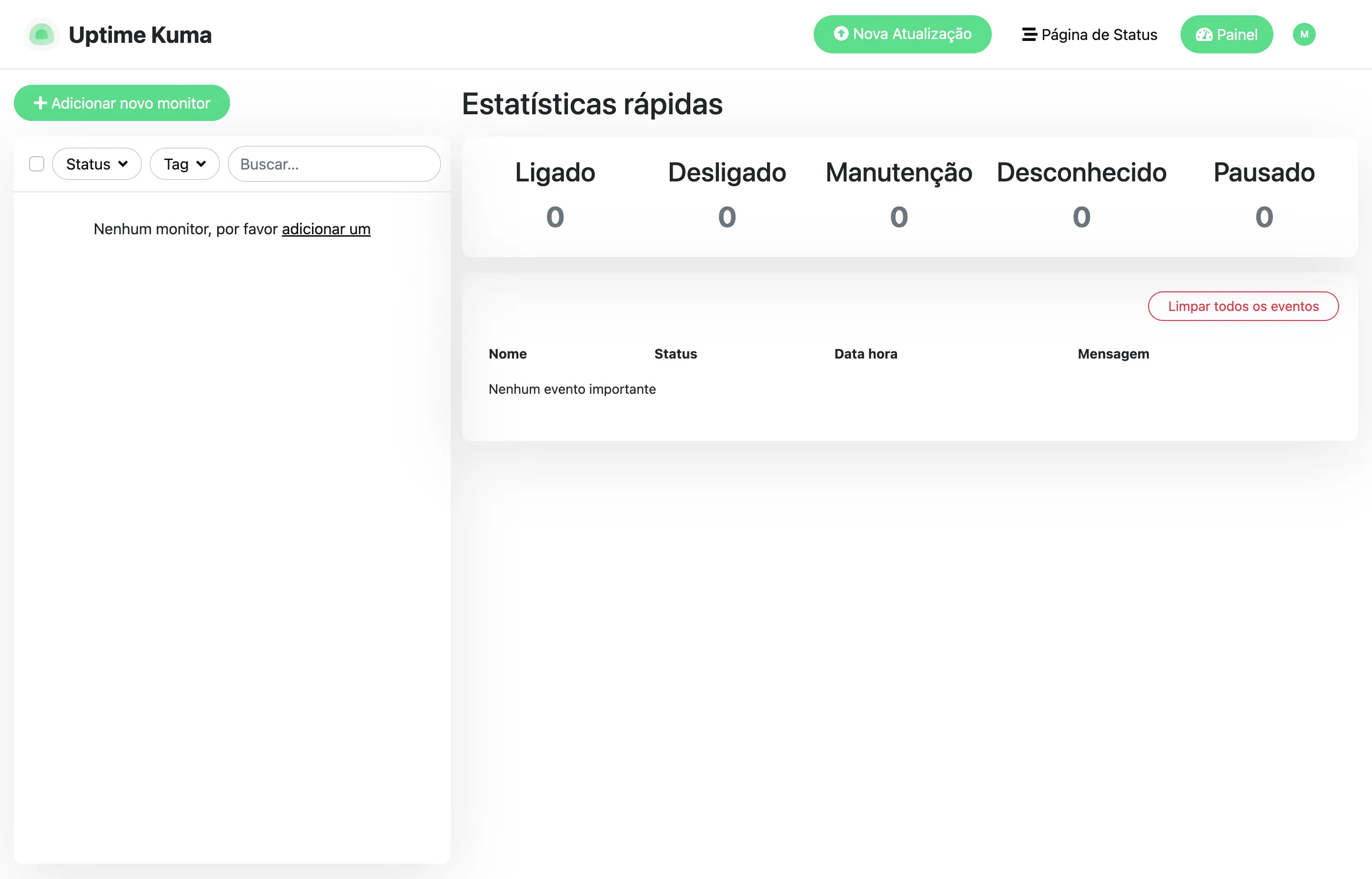 Uptime Kuma mostrando o status dos serviços monitorados